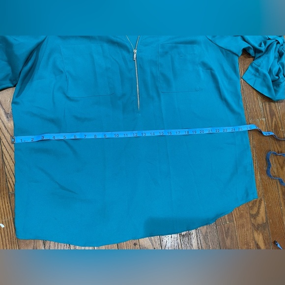 Calvin Klein Teal Zip-Front Blouse - Picture 3 of 10